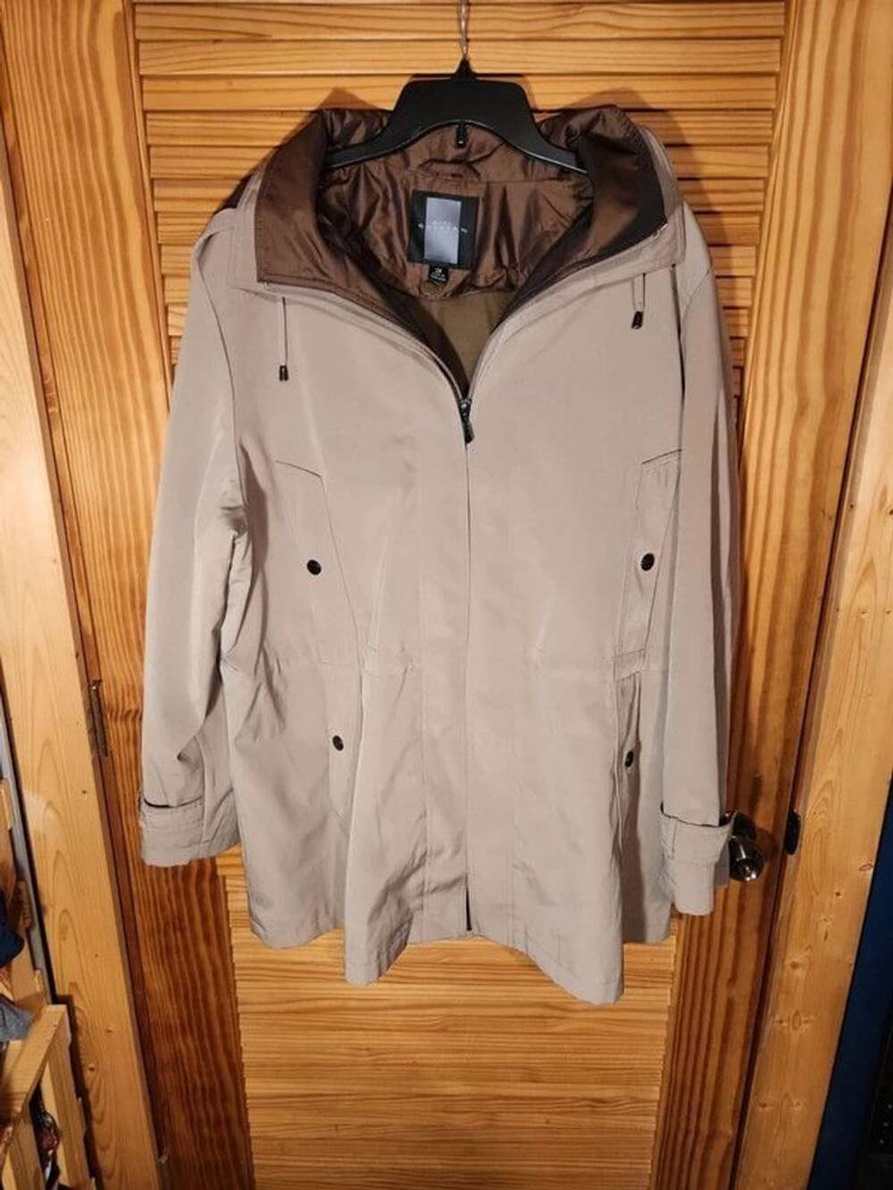 Miss Gallery Tan All-Weather Hooded Rain Jacket Utility Coat Women's Size 2X Lik